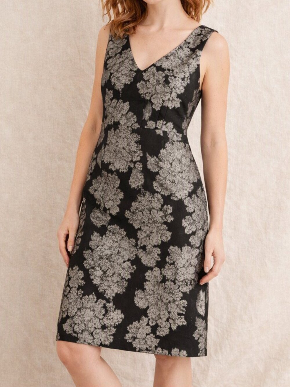 NWT Jigsaw Black & Silver Floral Jacquard Dress | European Fabric UK 14 / US 10